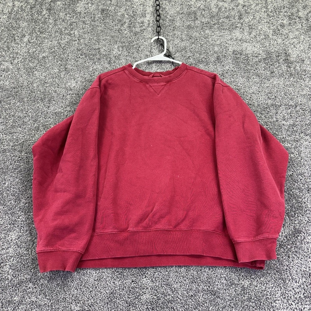 L.L.Bean Sweatshirt Mens Large Red Fleece Pullover Crew Neck Knit Basic